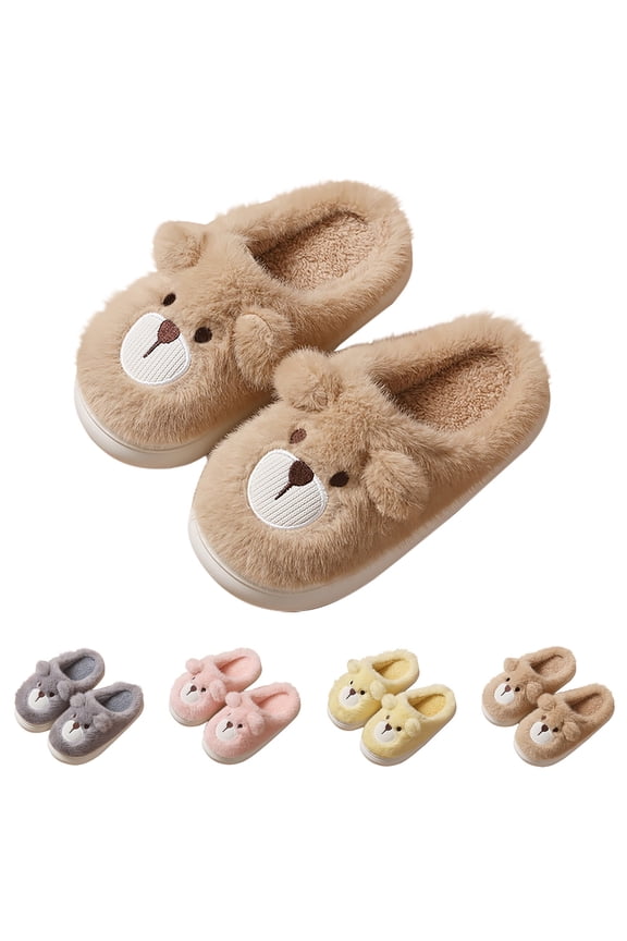 Teen Boys Girls Plush Slippers Cute Bear Animals Fleece Lined Slipper Soft Comfort Winter Warm Non Slip House Shoes
