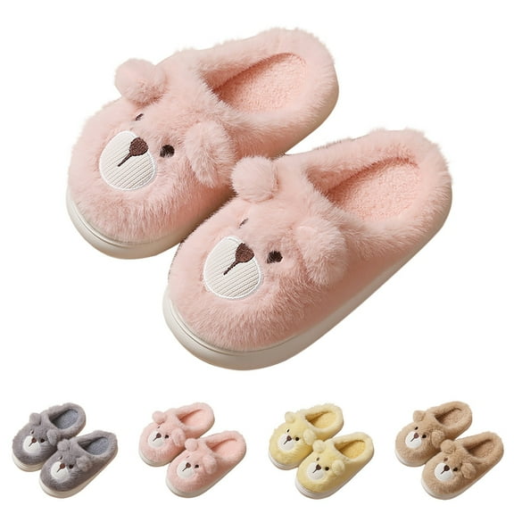 Otqutp Teen Boys Girls Plush Slippers Cute Bear Animals Fleece Lined Slipper Soft Comfort Winter Warm Non Slip House Shoes