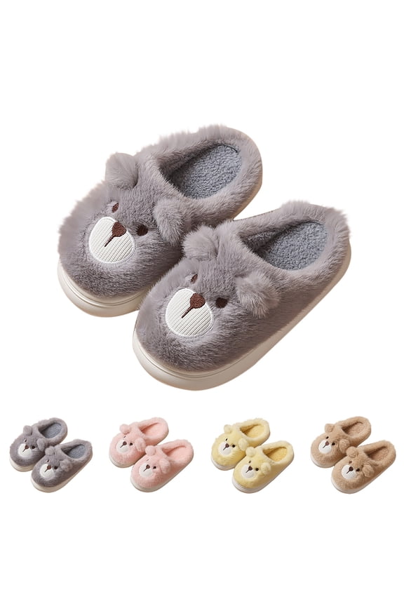 Teen Boys Girls Plush Slippers Cute Bear Animals Fleece Lined Slipper Soft Comfort Winter Warm Non Slip House Shoes