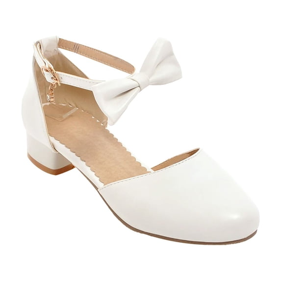 Otqutp Teen Girls Ankle Strap Dress Pumps for Big Girls Closed Toe Princess Dress Shoes Leather Sandals Chunky Heel Pumps