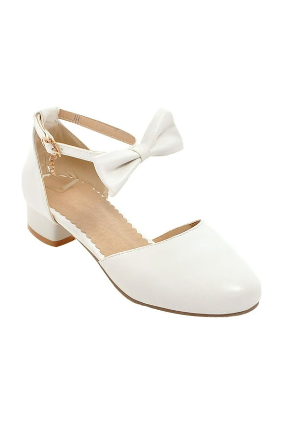 Teen Girls Ankle Strap Dress Pumps for Big Girls Closed Toe Princess Dress Shoes Leather Sandals Chunky Heel Pumps