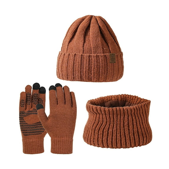 Otqutp Teen Girls and Boys Warm Gloves Winter Plush Knitted Hat Scarf Screen Glove Set Outdoor Insulation Hat Set for Outdoor Cold Weather(Brown,One Size)