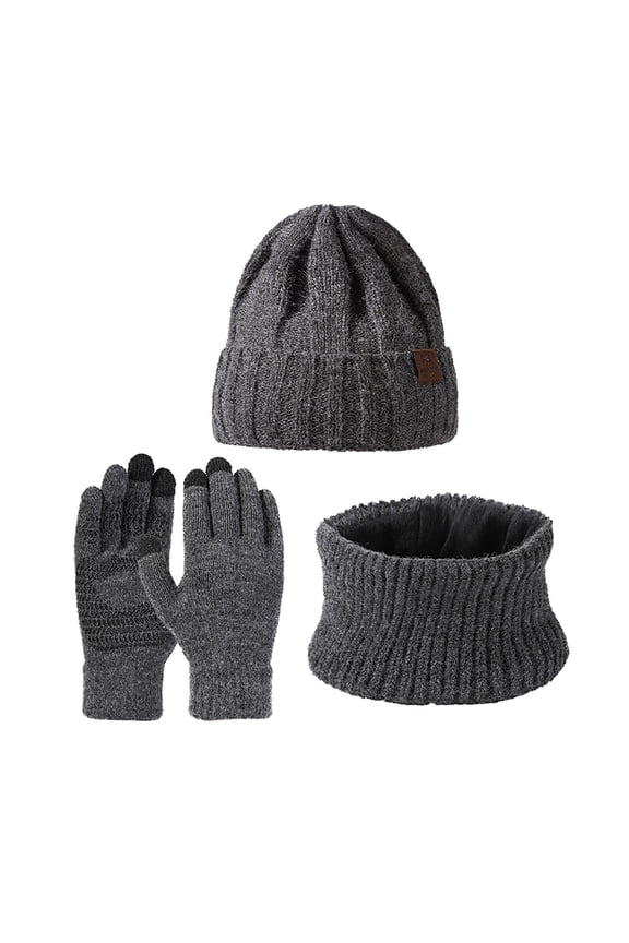 Teen Girls and Boys Warm Gloves Winter Plush Knitted Hat Scarf Screen Glove Set Outdoor Insulation Hat Set for Outdoor Cold Weather(Grey,One Size)