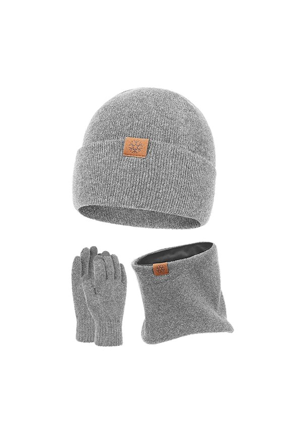 Teen Girls Breathable Gloves for Sports Autumn and Winter Europe and The United States Outdoor Woolen Hat Couple Bib Hat Gloves Three Piece Ear Warm Knitted Hat Set(GY1,One Size)