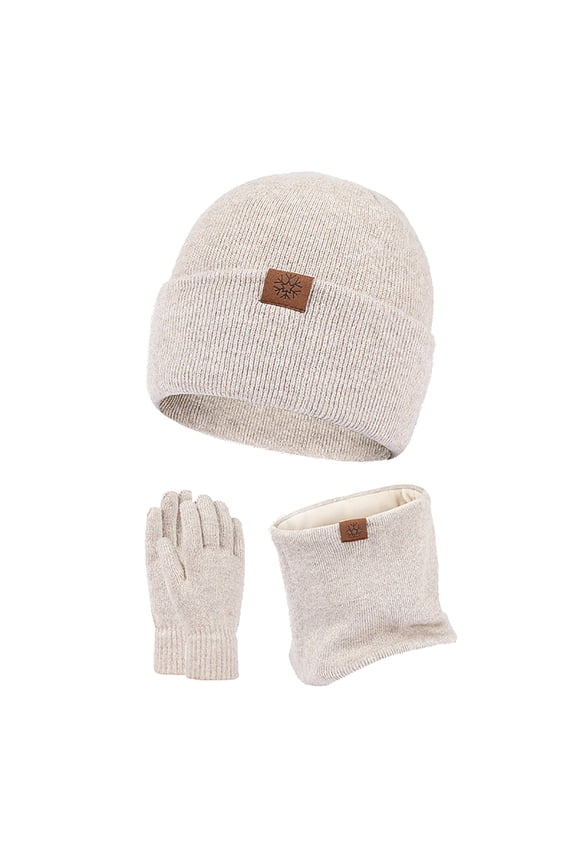 Teen Girls Breathable Gloves for Sports&nbsp;Autumn and Winter Europe and The United States Outdoor Woolen Hat Couple Bib Hat Gloves Three Piece Ear Warm Knitted Hat Set(Brown,One Size)