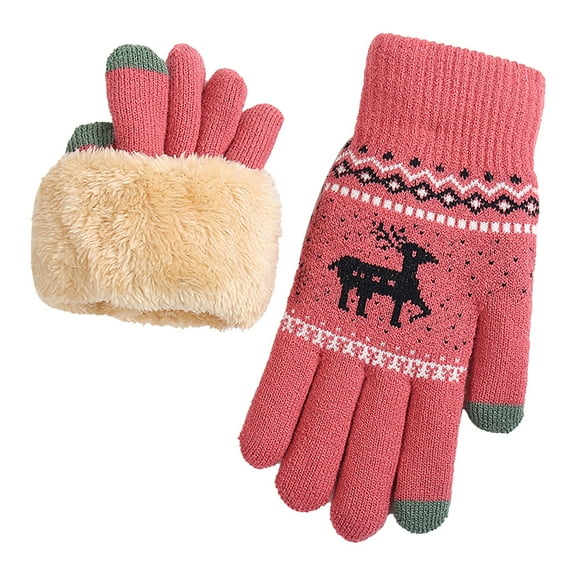 Otqutp Teen Girls Breathable Gloves Warm Winter Fawn Gloves Women'S Knitted Plus Velvet Thickened Autumn and Winter Warm Pattern Gloves Adult Gloves(Hot Pink,One Size)