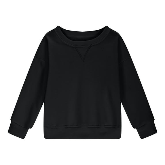 Otqutp Teen Girls Casual Crewneck Sweatshirts Kids Long Sleeve Oversized Fashion Pullover Tops Relaxed Fit Casual Tops 1-14 Years(2-Black,5-6 Years)