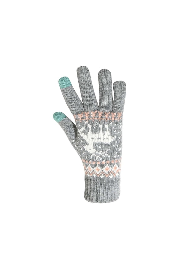 Teen Girls Comfortable Gloves Outdoor Knitted Cold Proof Plush Thickened Christmas Gloves Warm Knit Winter Gloves Christmas Gifts Stocking Stuffers for Women(Grey,One Size)