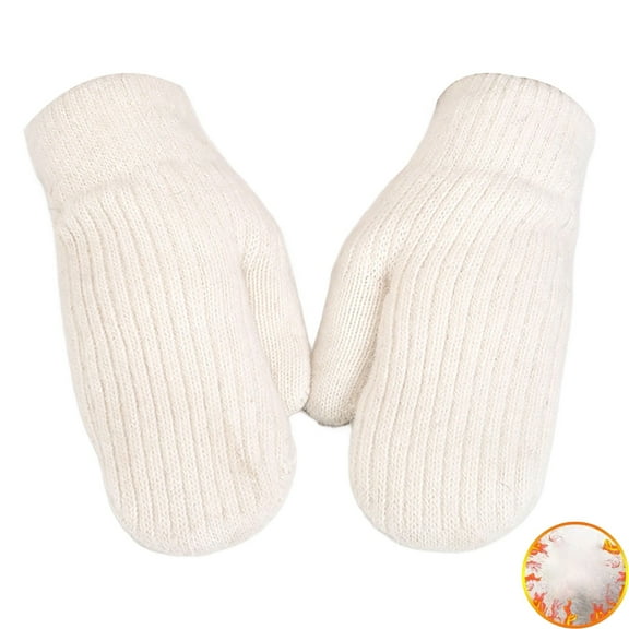 Otqutp Teen Girls Comfortable Mittens Knitted Knitted Yarn Bag Cover Women's Winter Striped Windproof and Warm Thickened Adult Plush Finger Gloves(White,One Size)