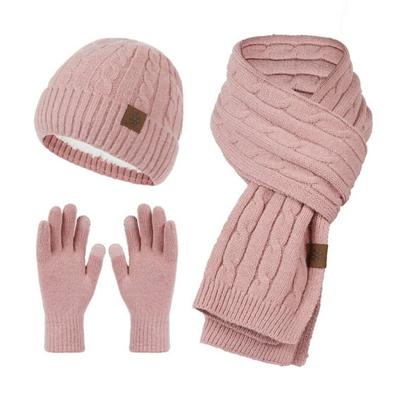Otqutp Teen Girls Comfortable Scarves 2024 Winter Beanie Hat Scarf Gloves Set for Women Beanie Fleece Lined Knit Neck Warmer Touchscreen Gloves 3 in 1 Gift Set(Pink,)