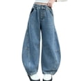 thumbnail image 1 of Otqutp Teen Girls Curved Leg Denim Pants Wide Leg Loose Trousers Elastic Waist Baggy Trousers Fall Bottoms Y2K Streetwear, 1 of 9