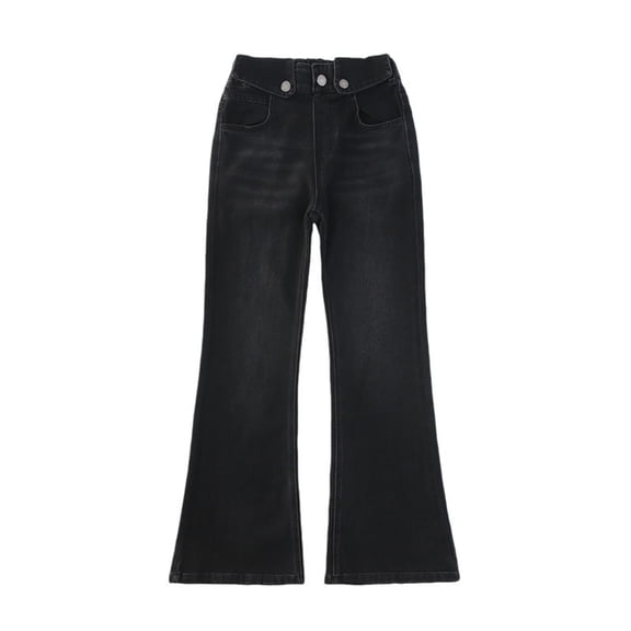 Otqutp Teen Girls Flare Bell Bottom Jeans Elastic High Waist Denim Pants with Pockets 2025 Youth Trendy School Trousers