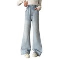 thumbnail image 1 of Otqutp Teen Girls Flare Denim Pants Baggy Wide Leg Elastic Waist Jeans Kids Cute Trendy Casual Denim Bell Bottom School Jean Bootcut, 1 of 5