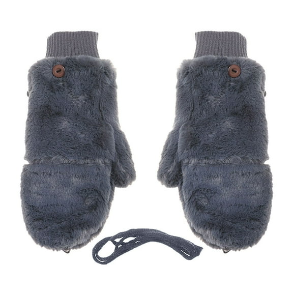 Otqutp Teen Girls Multi-Purpose Gloves Women's Winter Plush and Thicken Gloves Warm Lined Knit Gloves Elastic Winter Cold Weather Gloves(Grey,One Size)