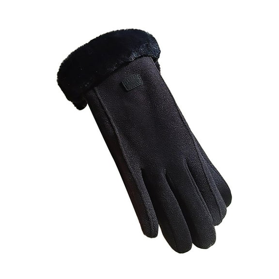 Otqutp Teen Girls Outdoor Gloves Women's Autumn Winter Warm Cycling Velvet Thickened Cold and Windproof Screen Gloves for Cold Weather(Black,One Size)