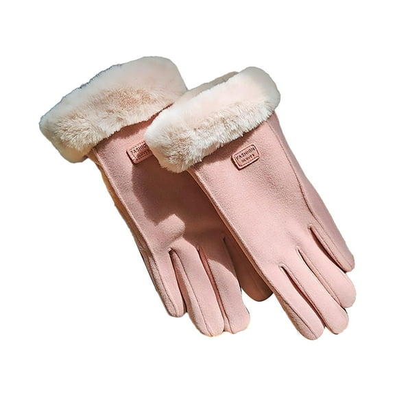 Otqutp Teen Girls Outdoor Gloves Women's Autumn Winter Warm Cycling Velvet Thickened Cold and Windproof Screen Gloves for Cold Weather(Pink,One Size)