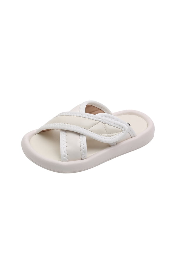 Thick Sole Leather Cloud Slides for Girls, Kids Comfy Soft House Slippers Non-Slip Cozy Open Toe Beach Water Shoes