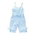 thumbnail image 1 of Otqutp Toddler 2025 Short Jumpsuit Summer Baby Girls Sleeveless Solid Cotton Linen Romper and Belt Set Playsuit Shortalls Outfits(Blue-2,2-3 Years, 1 of 9