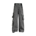 thumbnail image 1 of Otqutp Toddler Active Trousers Stretch School Kids Girls Baggy Jeans Casual Wide Leg High Waist Denim Pants Spring and Autumn 5 to 16 Years(b-A,15-16 Years), 1 of 1