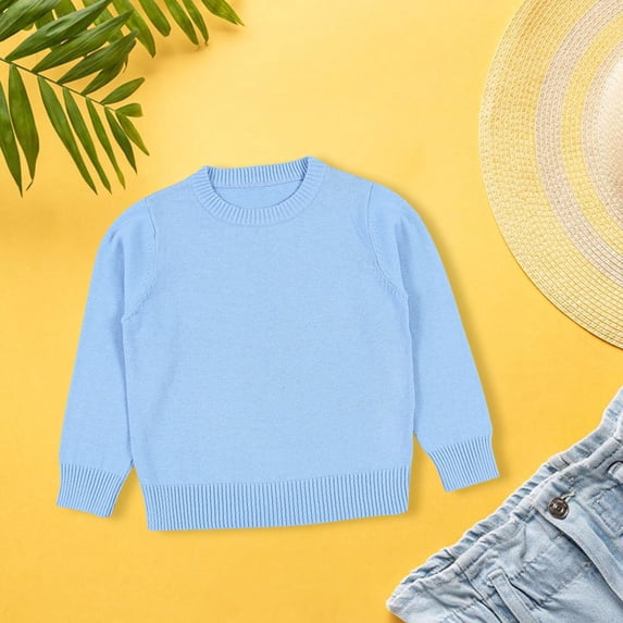 Otqutp Toddler Autumn Blouse Kids Girls Boys Solid Color Basic Pullover Knit Sweater Fashion Cotton Pullover Knit Candy Base Layer Sweatshirt(Blue-A,6-7Years )