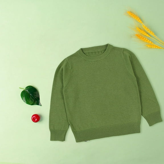 Otqutp Toddler Autumn Blouse Kids Girls Boys Solid Color Basic Pullover Knit Sweater Fashion Cotton Pullover Knit Candy Base Layer Sweatshirt(Green-C,3-4Years )
