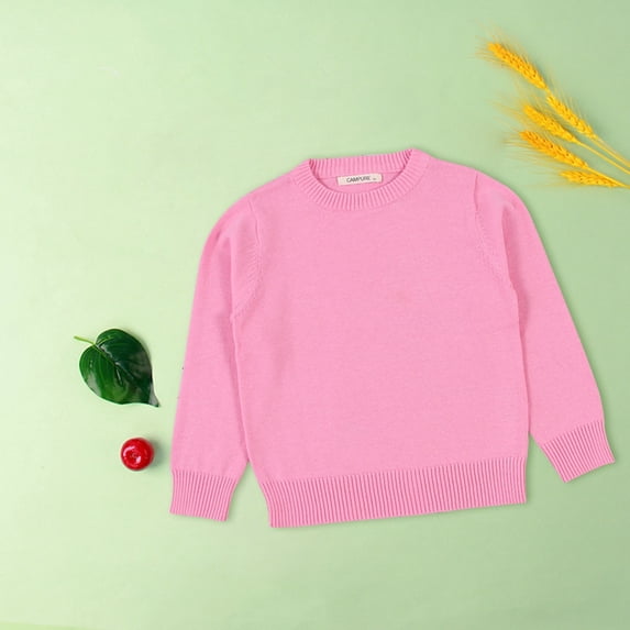 Otqutp Toddler Autumn Blouse Kids Girls Boys Solid Color Basic Pullover Knit Sweater Fashion Cotton Pullover Knit Candy Base Layer Sweatshirt(Pink-B,2-3Years )