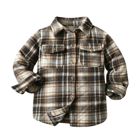 Otqutp Toddler Autumn Tops Kids Flannel Shirt Jacket Plaid Long Sleeve Lapel Button Down Baby Boys Girls Fall Shirt Coat Outwear with Pockets
