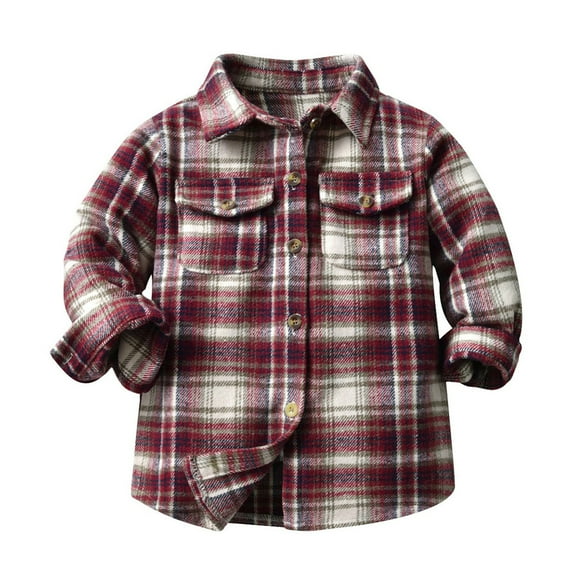 Otqutp Toddler Autumn Tops Kids Flannel Shirt Jacket Plaid Long Sleeve Lapel Button Down Baby Boys Girls Fall Shirt Coat Outwear with Pockets
