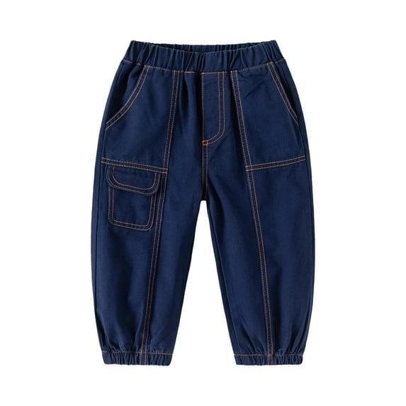 Otqutp Toddler Baby Boys Cotton Cargo Pants Pull On Elastic Waist Twill Baggy Joggers Solid School 𝐔niform Hiking Pants with Pockets(A-Navy,12-24 Months)