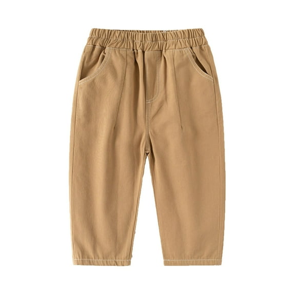 Otqutp Toddler Baby Boys Cotton Cargo Pants Pull On Elastic Waist Twill Baggy Joggers Solid School 𝐔niform Hiking Pants with Pockets(B-Khaki,7-8 Years)
