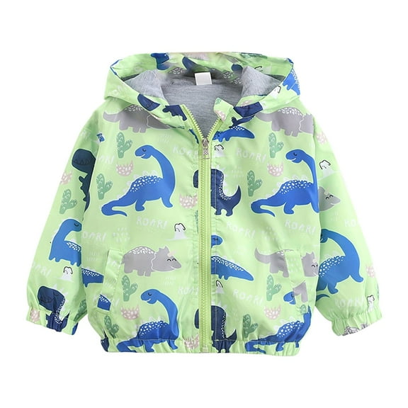 Otqutp Toddler Baby Boys Girls Hooded Windbreaker Lightweight Dinosaur Print Coat Long Sleeve Windproof Outwear Jacket