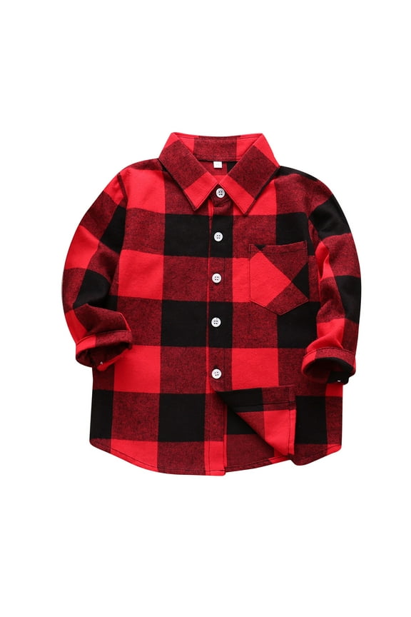 Toddler Baby Flannel Shirt Long Sleeve Plaid Shirts Casual Tops Spring Fall Button Down Shirts Lightweight Windproof Tops Outerwear Clothes(Red,5-6 Years)