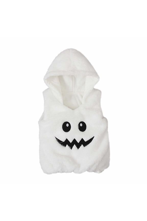 Toddler Baby Fleece Vest Boys Girls Sleeveless Pumpkin Graphic Hooded Halloween Pumpkin Pattern Clothes Fall Furry Vest
