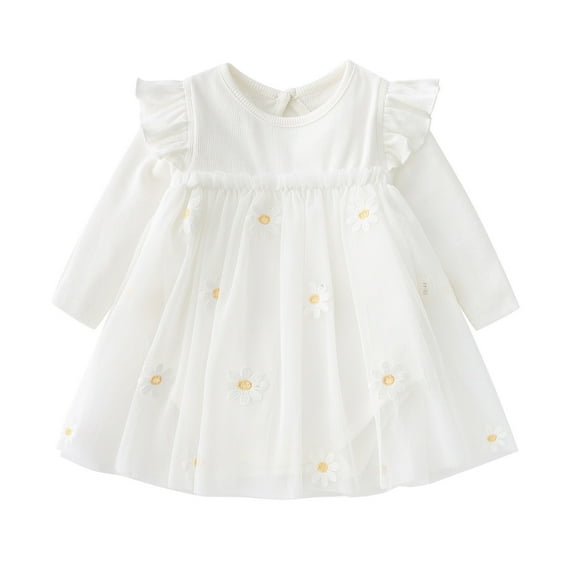 Otqutp Toddler Baby Girl Tutu Dress Kids Girls Long Sleeve Birthday Dress Tulle Knitted Ruffles Wedding Dresses Birthday Outfit for 6M-6 Years(White-b,3-6 Months)