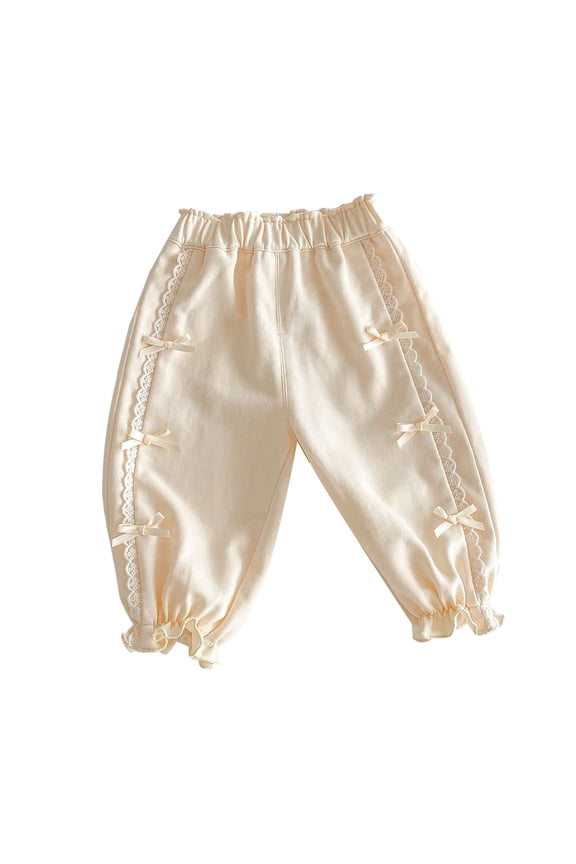 Toddler Baby Girls Baggy Pants Ruffle Bowknot Lace Trim Wide Leg Sweatpants Summer Spring Cute Joggers Pants