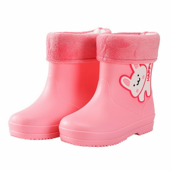 Otqutp Toddler Baby Girls Bunny Rainboots with Fleece Lined Kids Lightweight Non Slip Waterproof Rubber Mud Boots