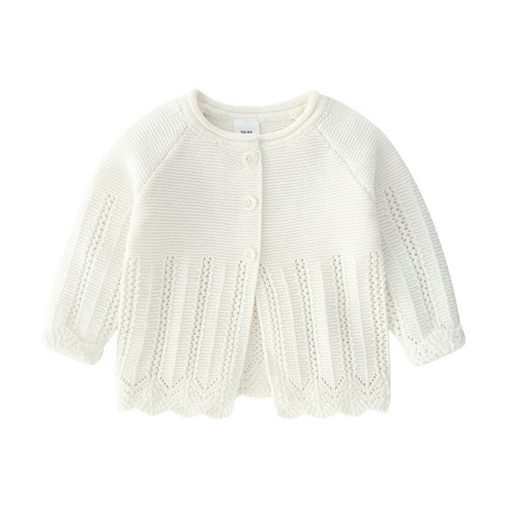 Otqutp Toddler Baby Girls Knit Cardigan Solid Plain Hollow Open Front Sweater 3 6 12 18 24 Months Baby Fall Jacket with Button