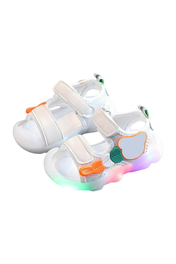 Toddler Baby Soft-Soled Light Up Sandals for Toddler Boys Girls Open-Toe LED Flashing Sneakers Cute Bear Beach Sandals