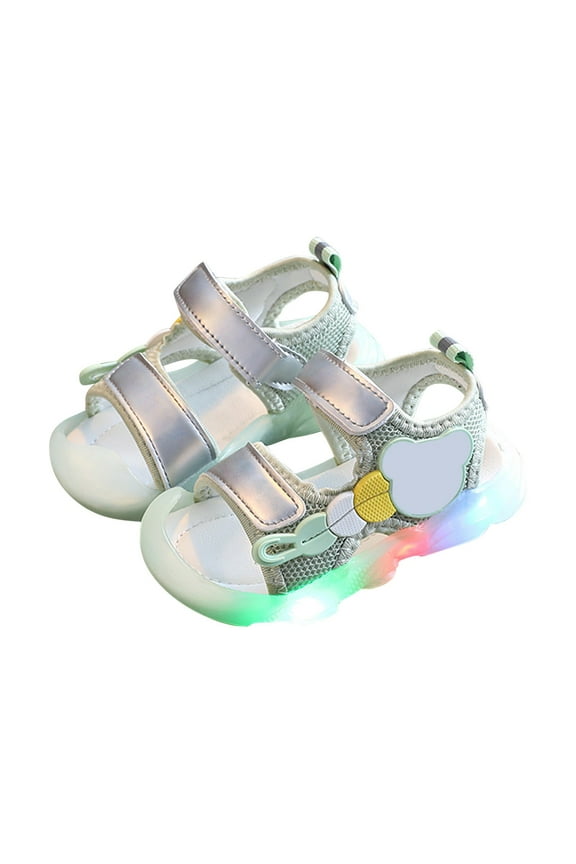 Toddler Baby Soft-Soled Light Up Sandals for Toddler Boys Girls Open-Toe LED Flashing Sneakers Cute Bear Beach Sandals