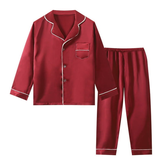 Otqutp Toddler Beach Clothing Sets for Spring Big Boys Girls Homewear Sets Kids Satin Silk Homewear Set Little Gilrs Boys Christmas Homewear Sets Children Button Down Tops Sleep Pants