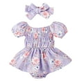 thumbnail image 1 of Otqutp Toddler Bodysuit 0 to 18 Months Girls Short Sleeve Floral Prints Romper Bodysuits With Headbands Outfits 2 Piece Set, 1 of 9