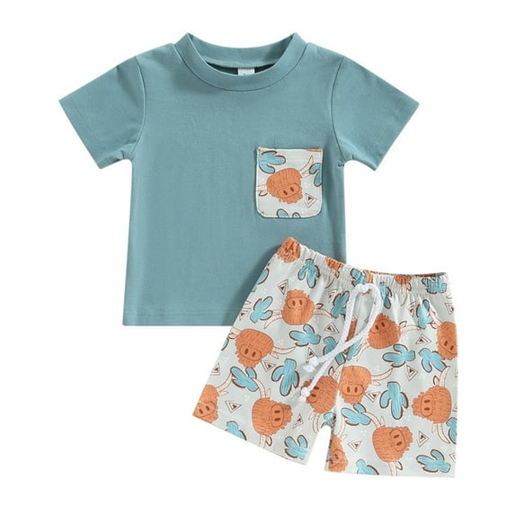 Otqutp Toddler Bodysuits for Boys Girls Clothes Cow Cactus Prints Short Sleeve Tops Shorts 2pcs Clothing Set Party Outfits