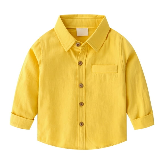 Otqutp Toddler Boys Autumn Light Color Long Sleeve Lapel Button Down Shirts Fall Spring Tops Gentleman Kids Daily School Wedding Blouse(Yellow-2,12-18 Months)