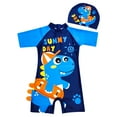 thumbnail image 1 of Otqutp Toddler Boys Cute Dinosaur Swimsuit with Sun Hat One Piece Quick-Dry Kids Short Sleeve Swimming 𝐂ostume Rash Guard Sun Protection Beach Swimwear, 1 of 3
