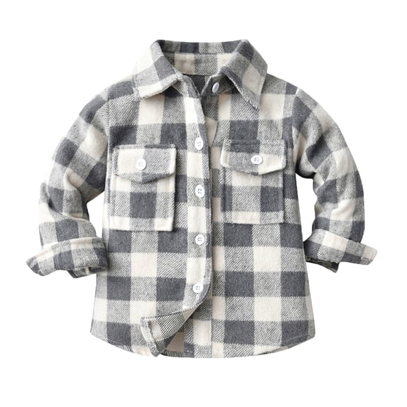 Otqutp Toddler Boys Fashion Plaid Shirt Long Sleeve Button Down Shirts Baby Little Boys Dress Shirts Kids Sweaters Children Tops(Grey,2-3 Years)