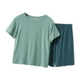 thumbnail image 1 of Otqutp Toddler Boys Girls Clothes Set Short Sleeve T-shirt Top Elastic Waist Shorts Solid Color 2Pcs Outfits Stretch Home Set 2-13 Years(Mint Green,11-12 Years), 1 of 8