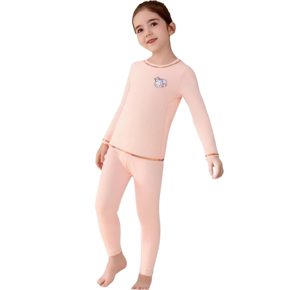 Otqutp Toddler Boys Girls Cotton Thermal Underwear Set Long Sleeve Base Layer Tops Pants 2 Piece Sets for Kids Casual Clothing
