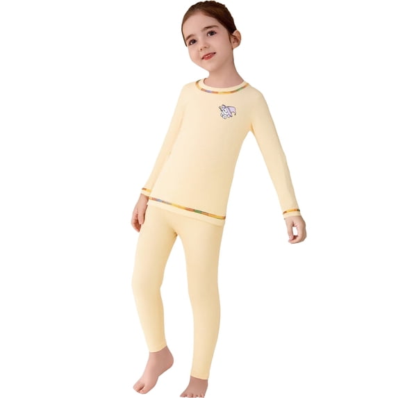 Otqutp Toddler Boys Girls Cotton Thermal Underwear Set Long Sleeve Base Layer Tops Pants 2 Piece Sets for Kids Casual Clothing