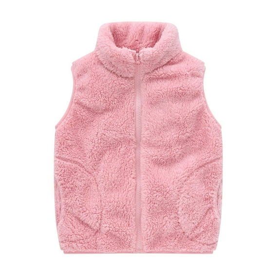 Otqutp Toddler Boys Girls Fleece Fuzzy Sherpa Vest Kids Sleeveless Zipper Jacket Fall Winter Faux Pocket Outerwear Coat