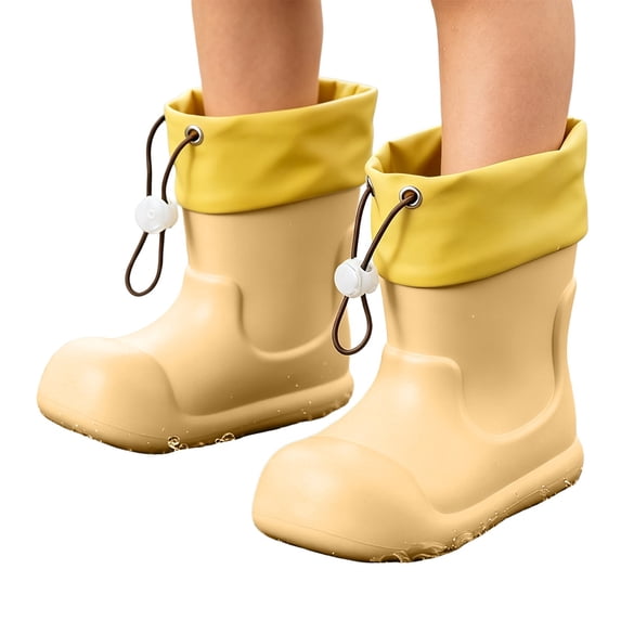 Otqutp Toddler Boys Girls Rain Boots Kids Color Block Waterproof Rubber Mid Calf Booties Adjustable Drawstring Cuff Non Slip Rain Shoes